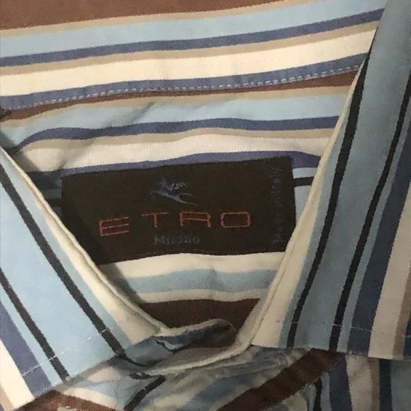Etro Shirt Men's 44 Spa Via Spartaco Milano Italiana Button Down Striped Designe - Picture 2 of 5